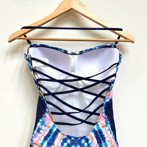 Trina Turk Moonlight Tie Dye Bandeau One Piece Strappy Swimsuit, Size 8 - Picture 10 of 15